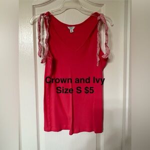 Crown & Ivy Red Tank Top with Striped Tie Straps